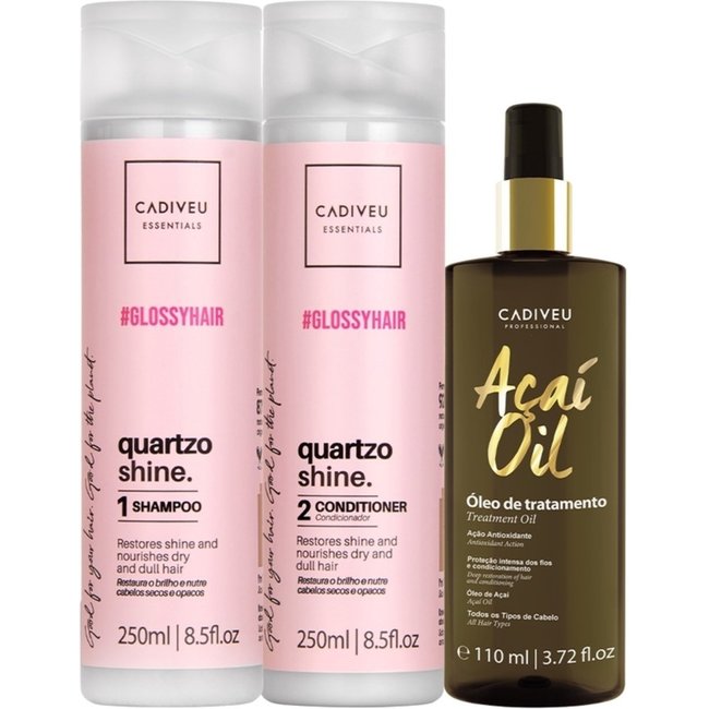 Kit Cadiveu Essentials Quartzo Shine Shampoo Condicionador e Açaí Oil 110 (3 produtos)