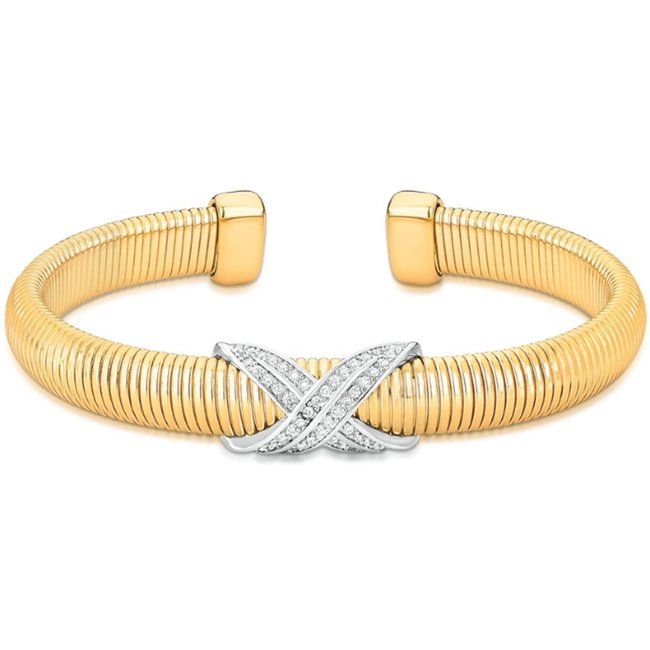 Infantil - Bracelete em Aço Maleável com Pingente X Cravejado Banhado a Ouro 18K Semijoia Ania Store