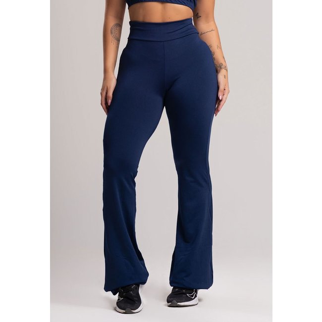 Calça MVB Modas Feminina Flare Pantalona Suplex Azul Marinho