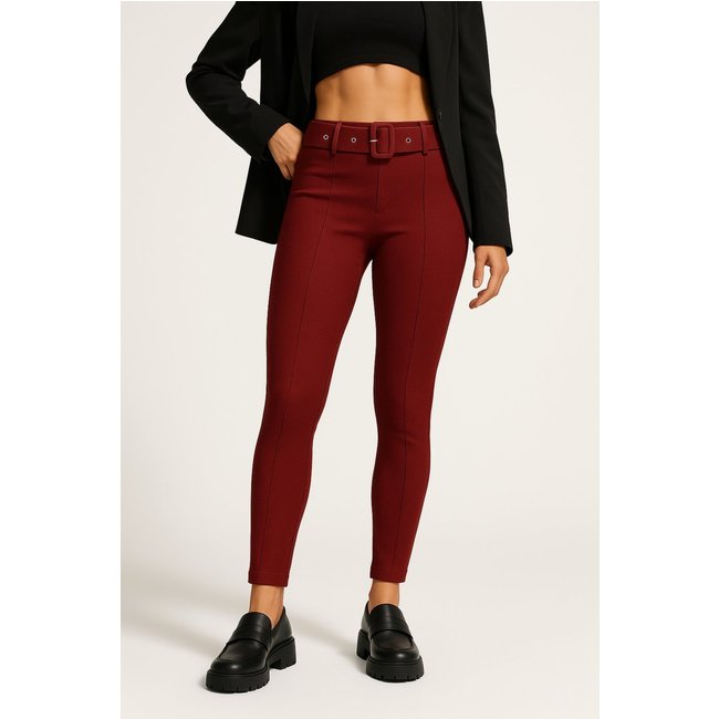 Calça Alfaiataria D Bell Outlet Fashion Com Cinto Marsala