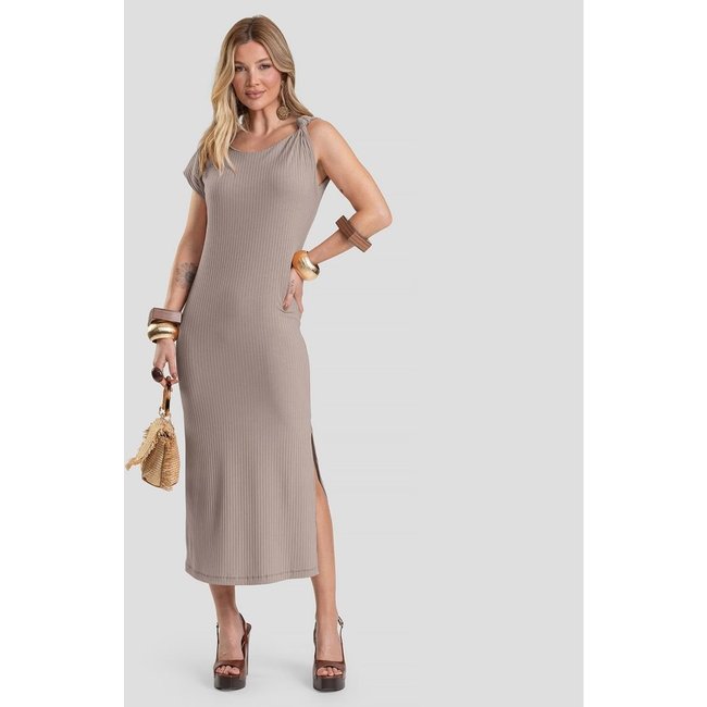 Vestido Midi Canelado Dianna Cinza