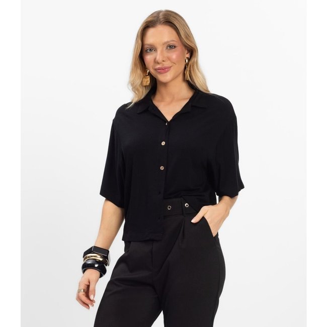 Camisa Oversized Visco Maquinetada Rovitex Preto