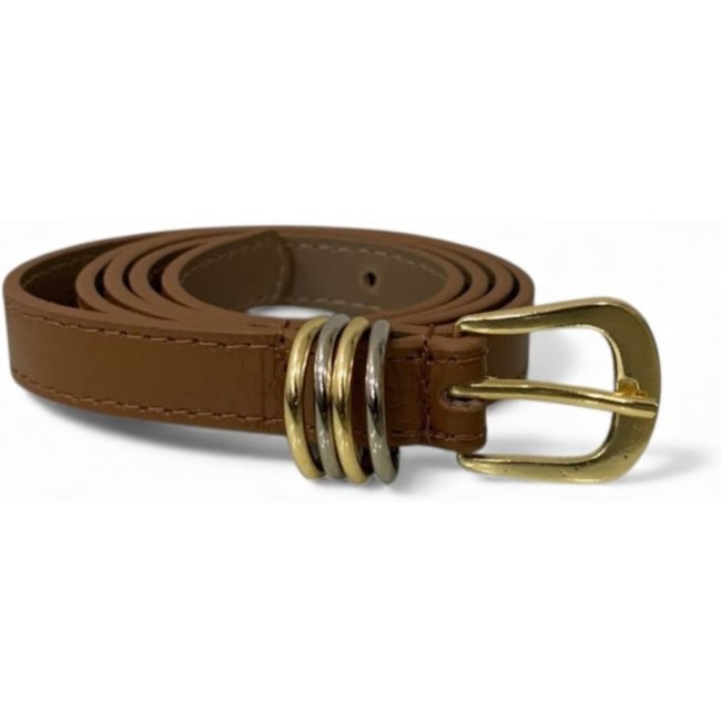 Cinto Fino Feminino em Couro Fivela Redonda 003 Caramelo