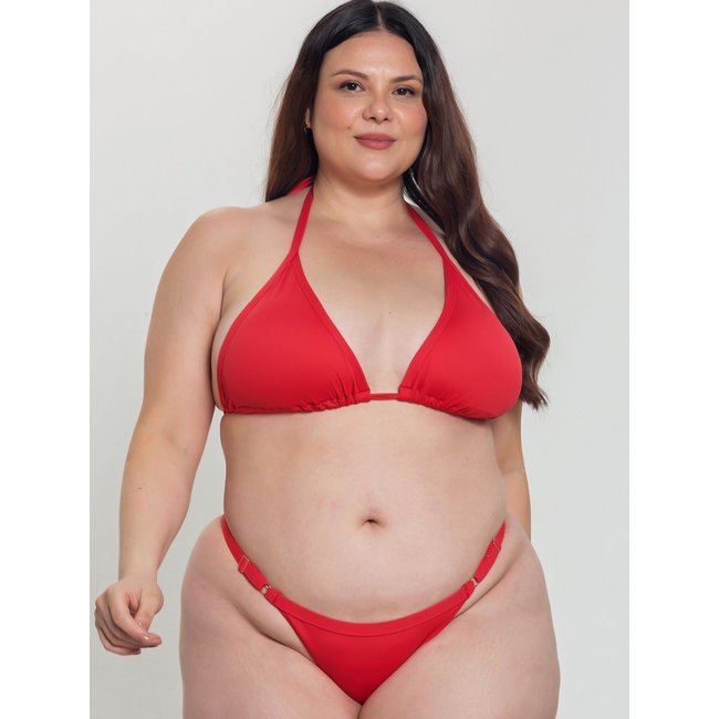 Biquíni de Fita Plus Size Orla da Praia com Regulagem Calcinha Fio Dental com Bojo Removível Marquinha Vermelho