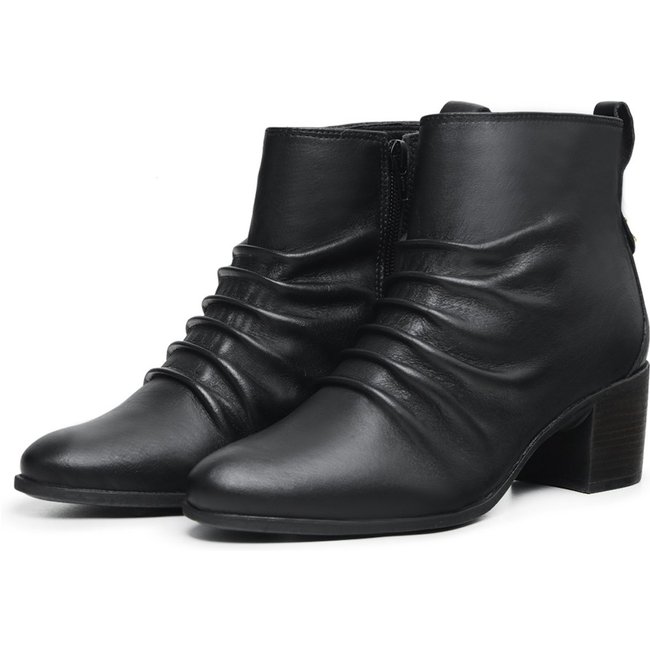 Bota Country Feminina Cano Baixo De Couro Drapeada Salto Baixo Mod.2100 preto