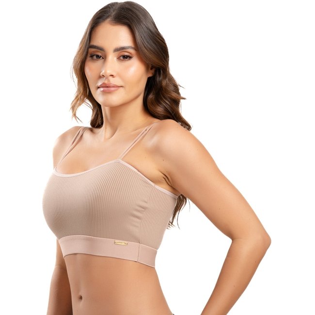 Sutiã IMI Lingerie Cropped Top Algodão Conforto Marina Bege