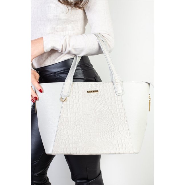 Bolsa feminina de couro croco Audrey - Marfim