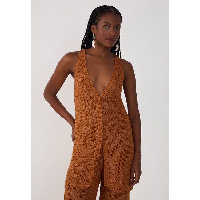 Regata Tricot Dress To Reta Barra Ondas Caramelo