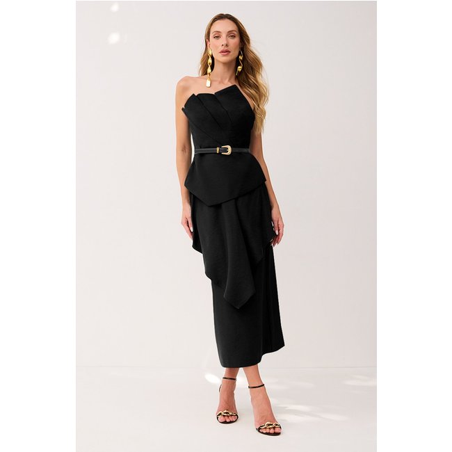 Saia Super Midi Lisa Com Babado Preto Charry