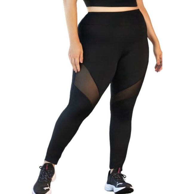 Calça Legging Feminina Detalhe Em Tule Plus Size Selene