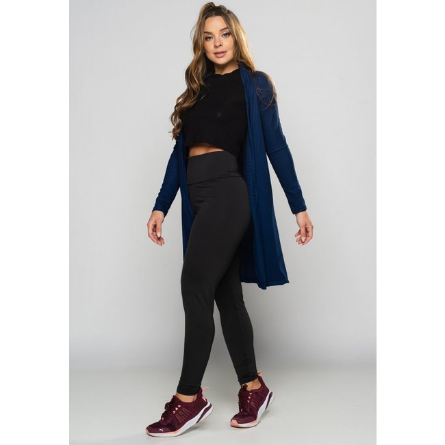 Cardigan MVB Modas Ribana Canelado Feminino Kimono de Frio Azul