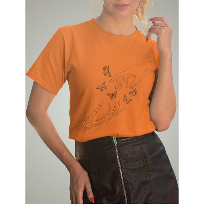 Camiseta Básica Feminina GuGi Borboleta Esqueleto Artística Laranja