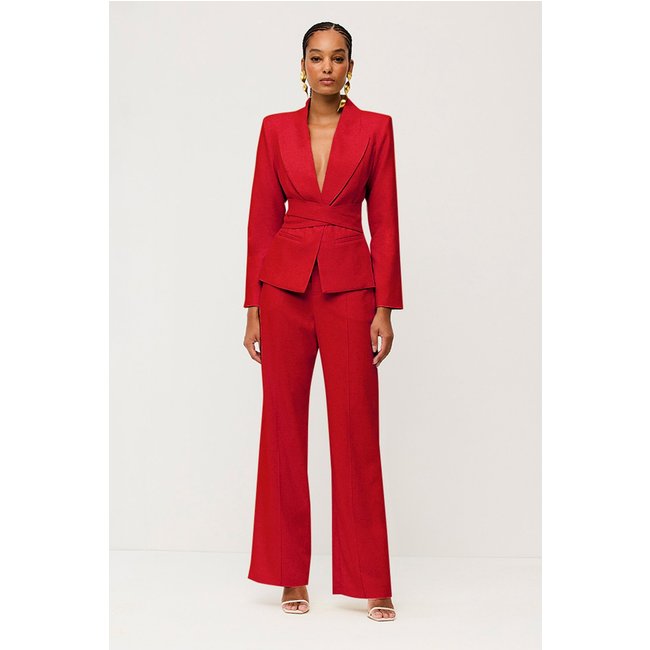 Calça Wide Lisa Com Amarração Vermelho Oriente Charry