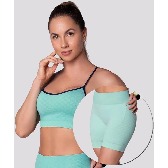Conjuto Top e Shorts Selene Quadriculado com Bojo Removível Feminino Verde