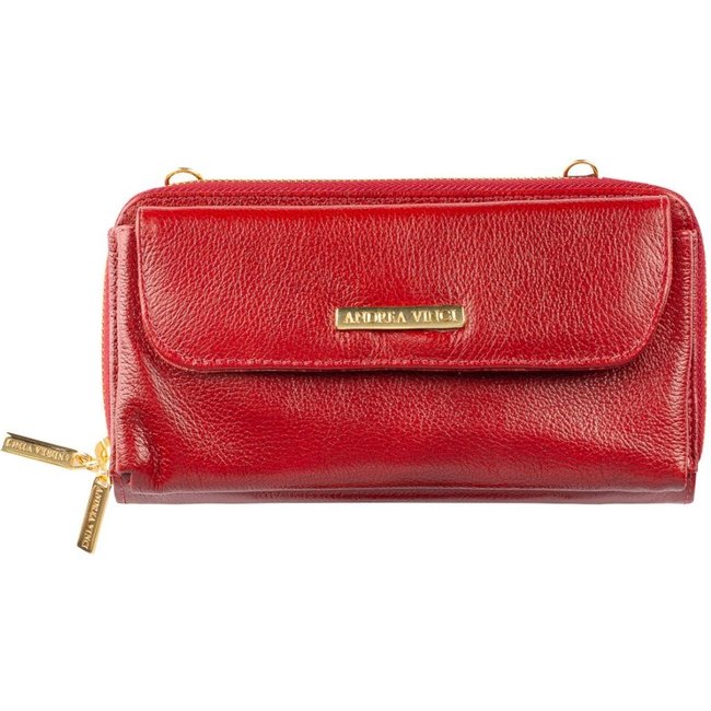 Carteira feminina de couro liso com alça Tania 10,5x19cm - Vermelho