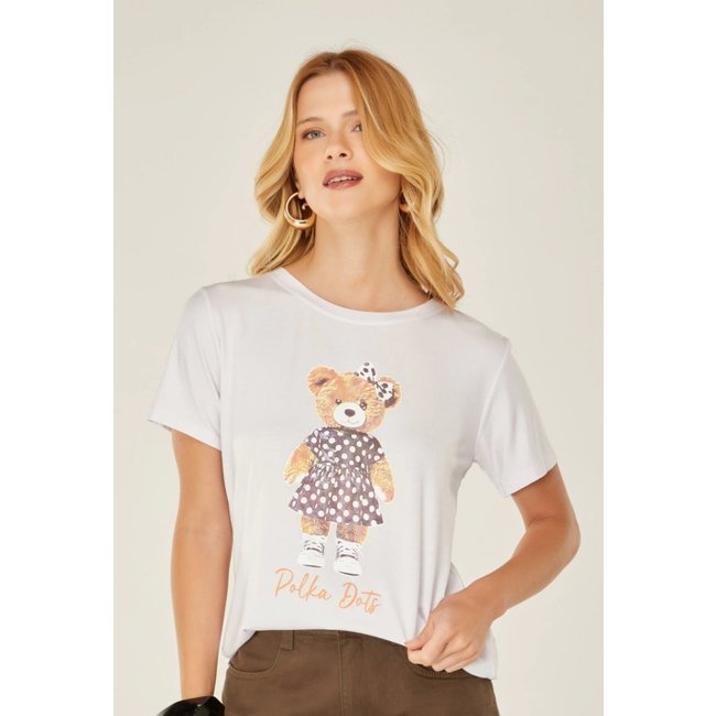 Tshirt Oversize D Bell Outlet Fashion - Urso Polka Dots Branco