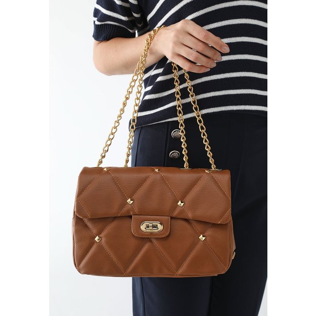 Bolsa Feminina Maria Milão Spike Matelassê Caramelo