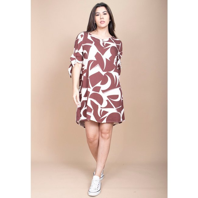Vestido Curto Cabanafree Plano Estampa Raízes Marrom