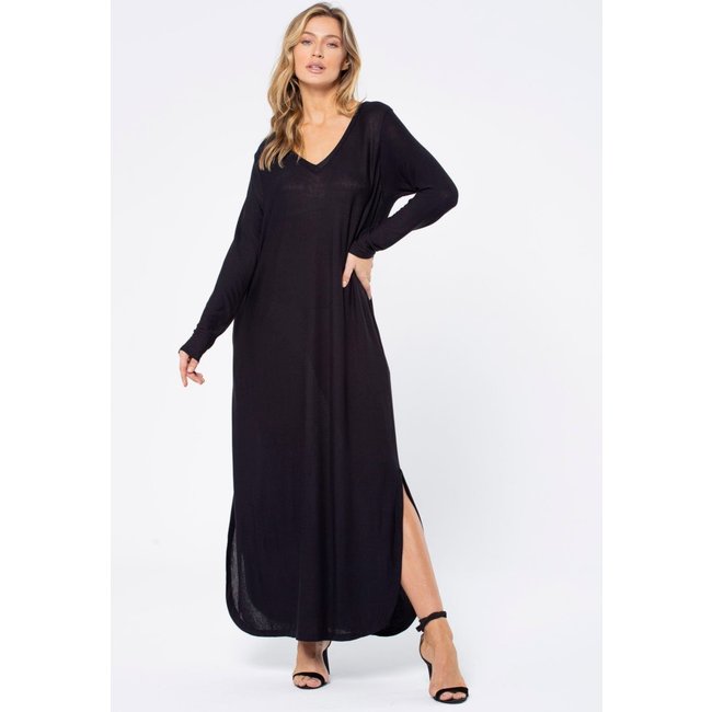Vestido Midi Amazonia Vital Malha com Bolso Manga Longa Preto