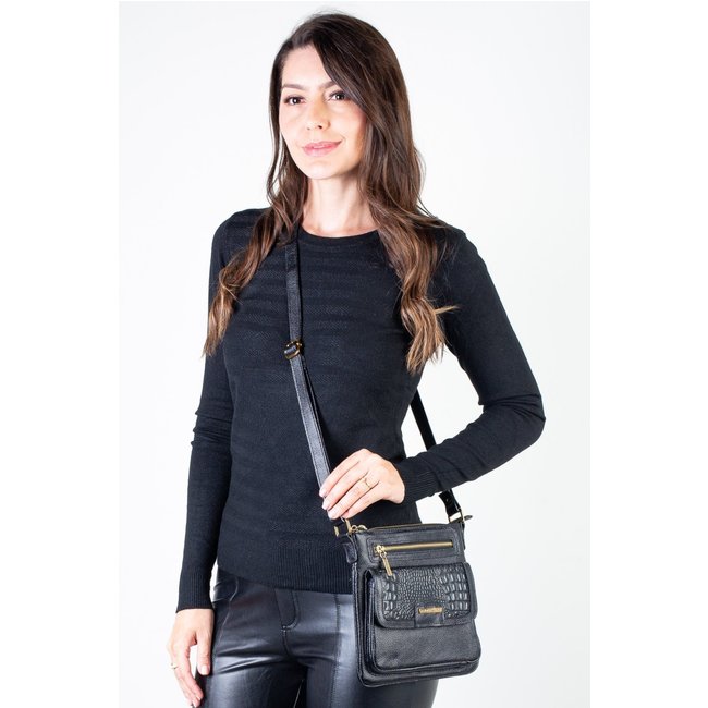 Bolsa pequena transversal em couro liso Emma - Preto
