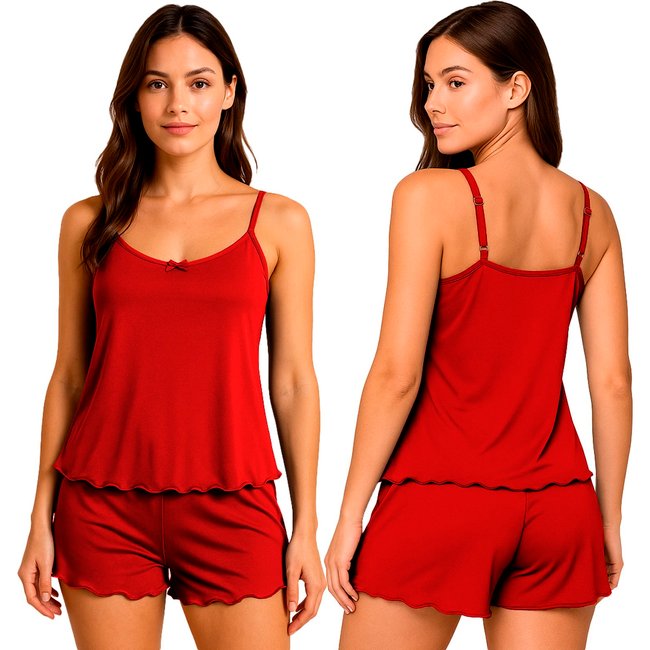 Baby Doll Gabi Lingerie Feminino e Elegante Poliamida Fresco para Uso Diário Pijama Cereja
