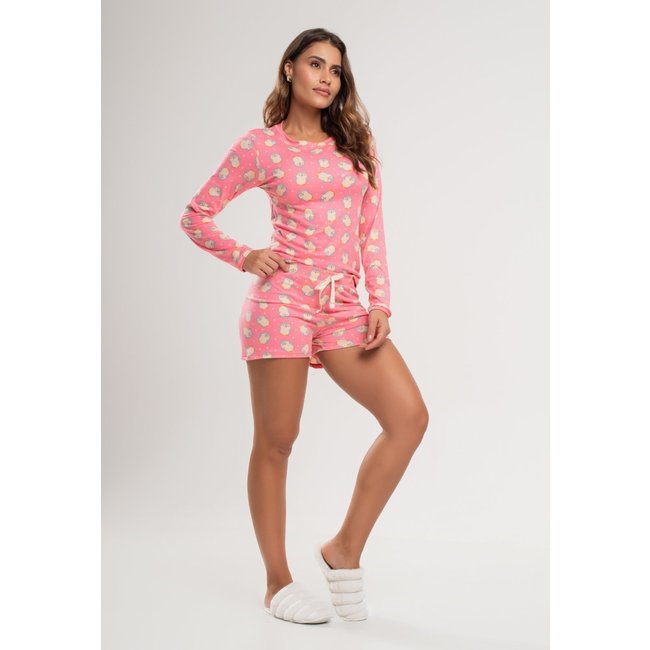 Pijama Short e Blusa M/L Malha Salvatore Fashion Rosa