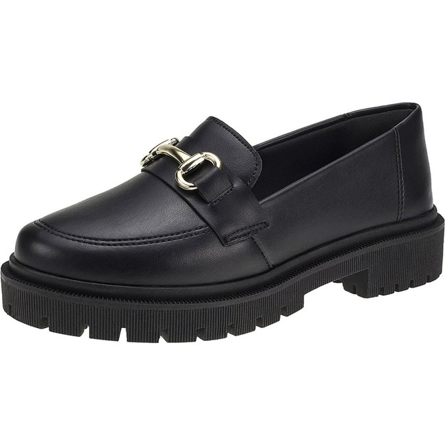 Mocassim Feminino Tratorado Bico Redondo com Enfeite Corrente ABS 026-005 Preto