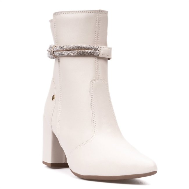 Bota Feminina Cano Médio De Strass Bico Fino Salto Grosso