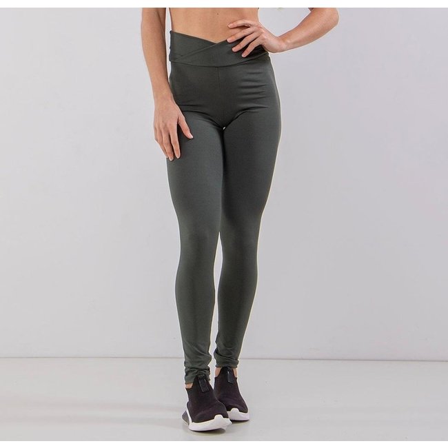 Calça Legging Cintura Alta Cós V Transpassado Fitness Academia 4 Estações Verde 90% poliéster, 10% elastano Tamanhos P M G GG Conforto e qualidade