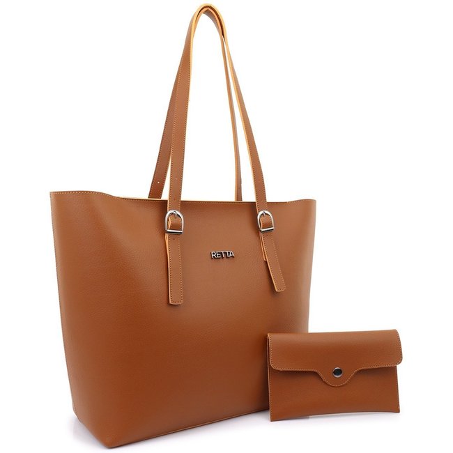 Bolsa Feminina Grande de Ombro Alça Regulável e Nécessaire Retta Caramelo