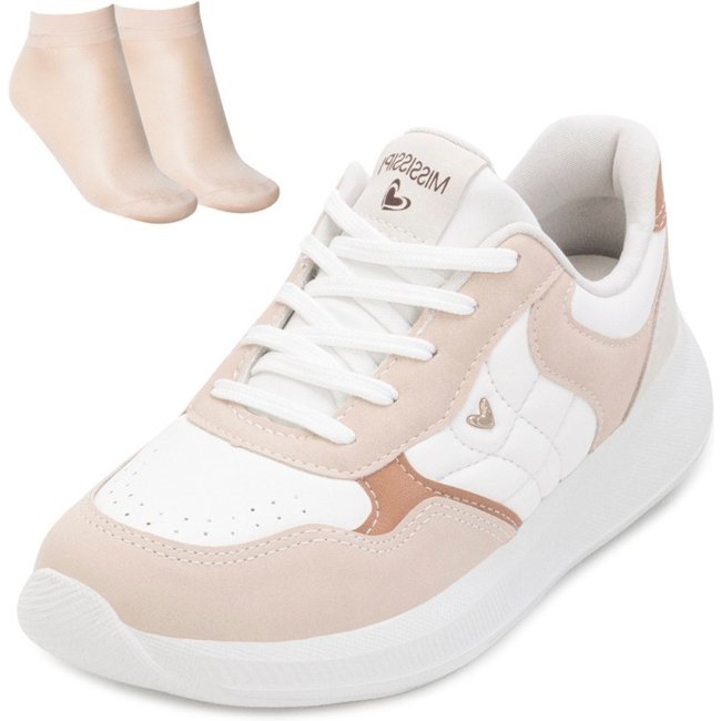 Tênis Mississipi Jogging e Meia MF25-MF602 Branco-Bege