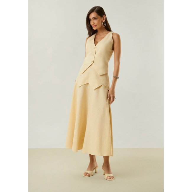 Saia Maria Valentina Evasê Média Midi Bege