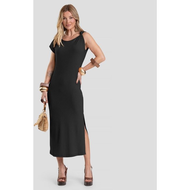 Vestido Midi Canelado Dianna Preto