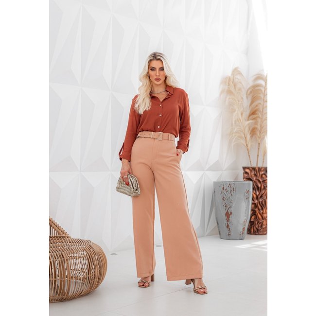 Camisa Crorela Lisa Gola Classica Terracota