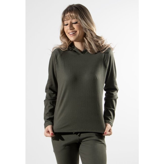 Casaco WLS Modas Comfy Canelada Com Capuz Feminina Verde