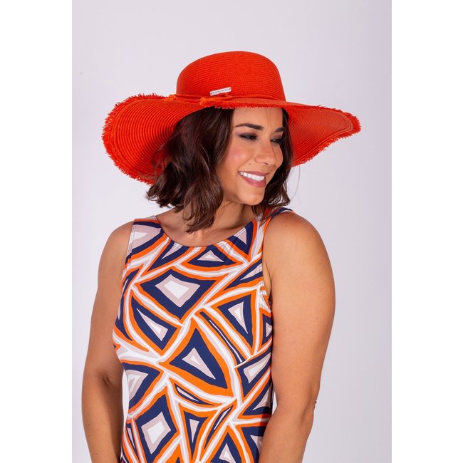 Chapéu Areia Branca UV50+ Dubai Capeline Desfiado Aba Larga Laranja