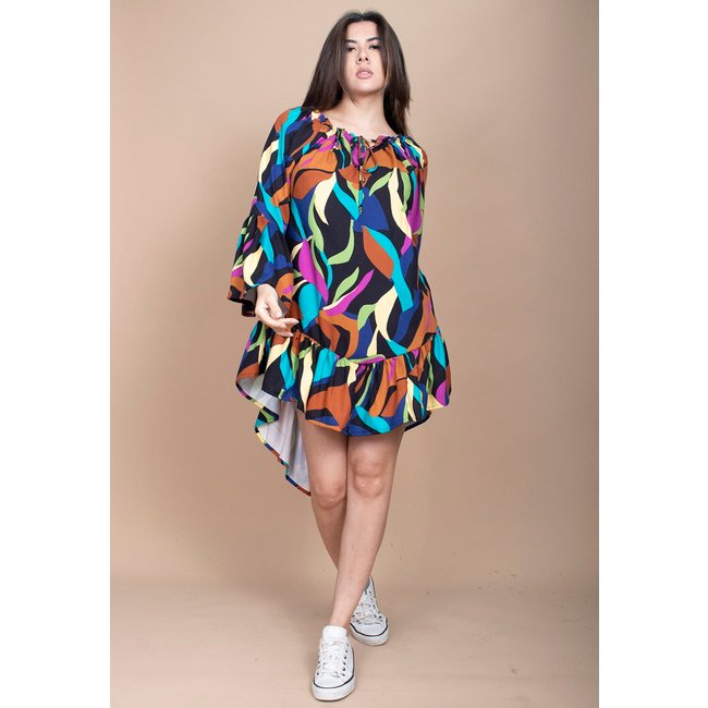 Vestido Curto Cabanafree Viscose Com Babados Estampa Aurora Urbana