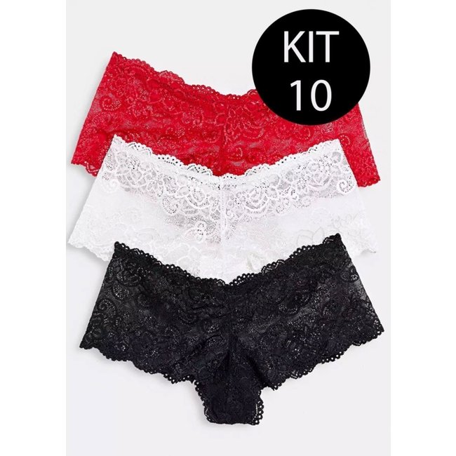 Kit 10 Calcinhas Caleçon Diluxo Renda