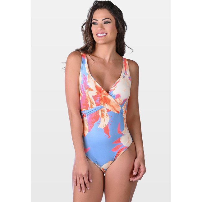 Maiô Body Summer Soul Decote Transpassado Com Bojo Floral Laranja