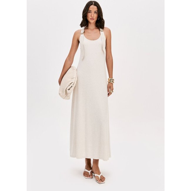 Vestido Canelado Super Midi Com Linho Lança Perfume