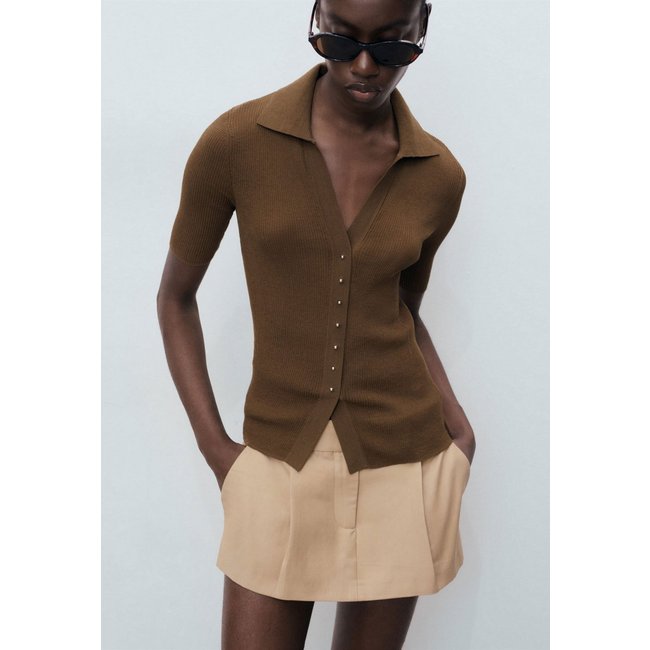 Camisa Feminina Mango Tricot Canelado Mocha