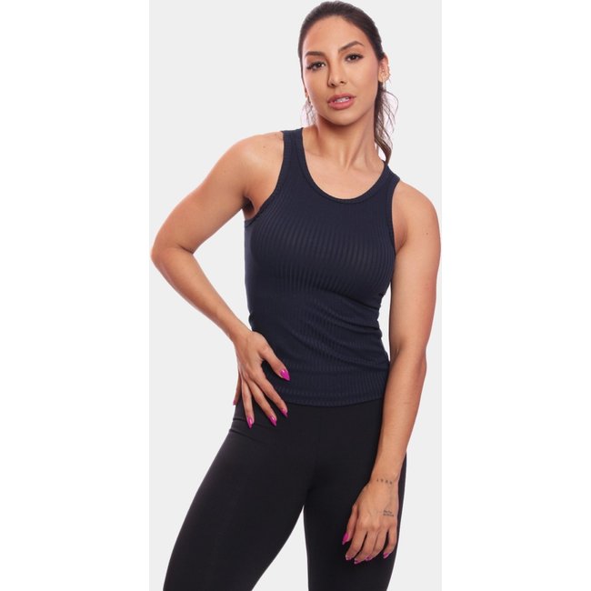 Regata Nadador Canelada Feminina Lisa Blusa Blusinha Básica Treino Academia Azul Marinho