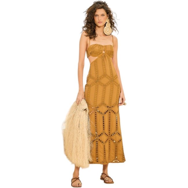 Vestido Open Marrom Midi