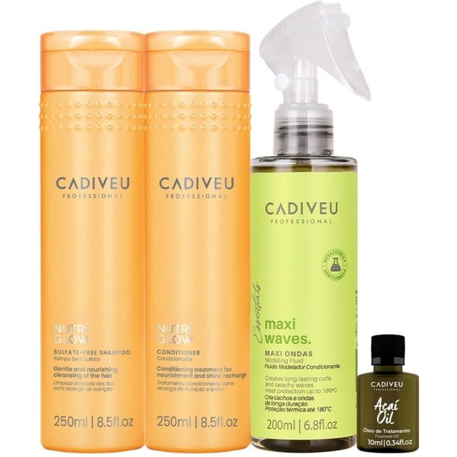 Kit Cadiveu Professional Nutri Glow Shampoo Condicionador Maxi Ondas e Açaí Oil (4 produtos)