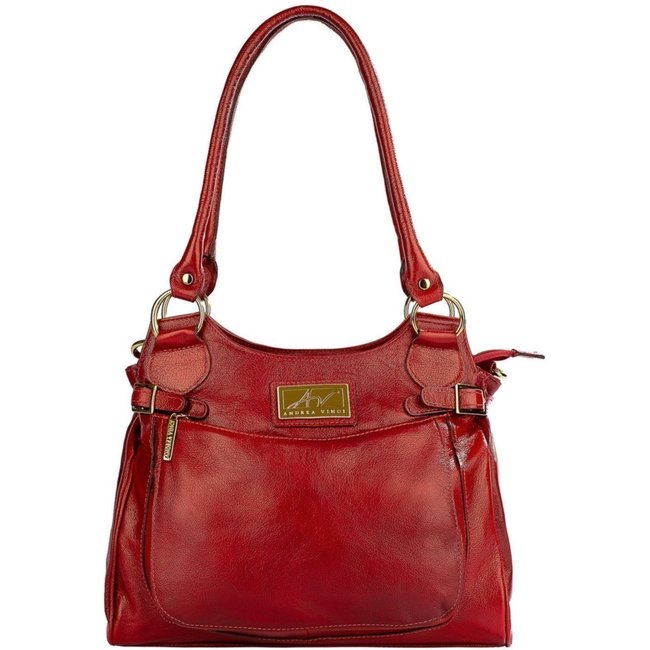 Bolsa Andrea Vinci grande de couro liso Lúcia - Vermelho