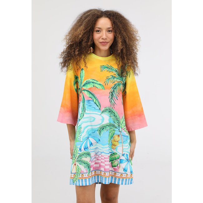 Vestido Feminino FARM Estampa Tropical Degradê Amarelo