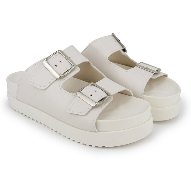 Sandália Chinelo Casual Plataforma Papete Macio Off White