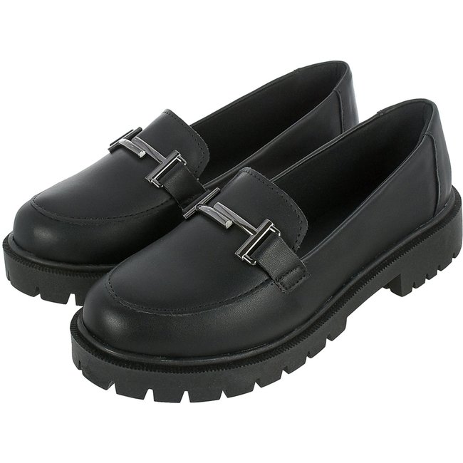 Sapato Feminino Mocassim Tratorado CM Calçados Bico Redondo Confort Preto
