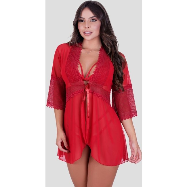 Robe MdMix Tule com Renda Lingerie Vermelho