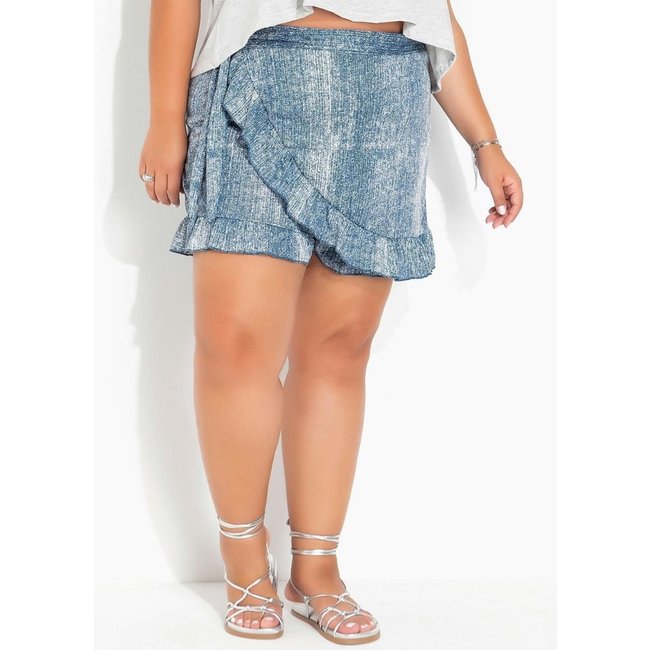 Short Com Sobreposição Plus Size Abstrato Azul Marguerite